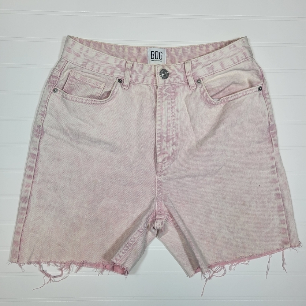 BDG High Rise Mom Shorts Pink Denim 28 Distressed Raw Hem